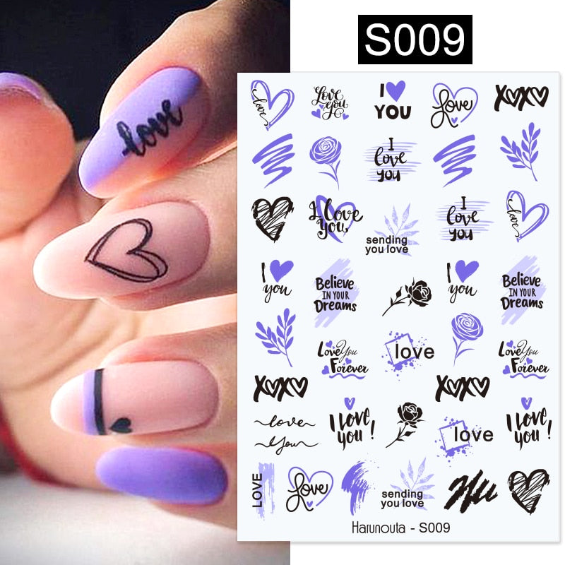 Harunouta Valentine's Day 3D Nail Stickers Heart Flower Leaves Line Sliders French Tip Nail Art Transfer Decals 3D Decoration Nail Stickers DailyAlertDeals   