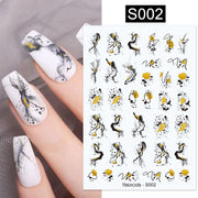 Harunouta Blooming Ink Marble 3D Nail Sticker Decals Leaves Heart Transfer Nail Sliders Abstract Geometric Line Nail Water Decal nail decal stickers DailyAlertDeals S002  