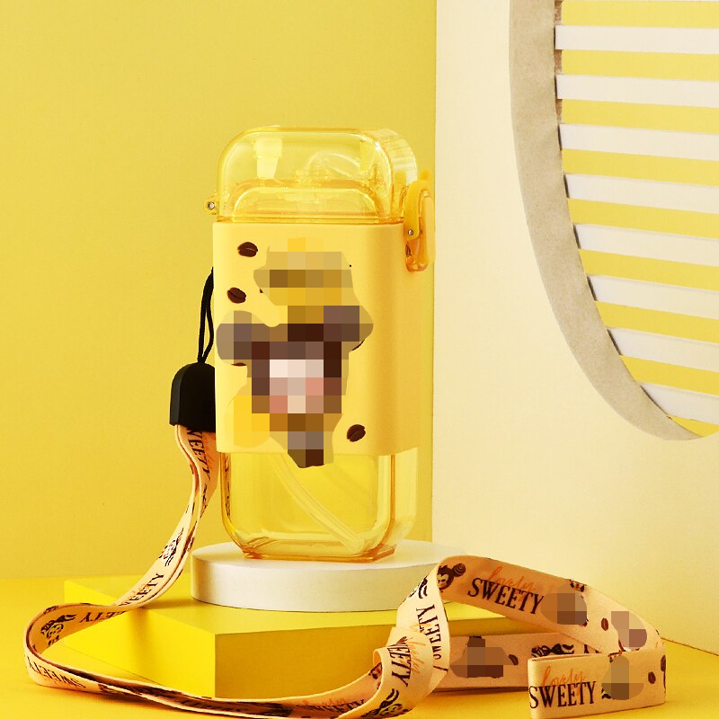 Cartoon Children Water Bottle 280ml with Rope Portable Square Kettle Sealed Leak-Proof BPA Free Tritan Baby Milk Cup With Straw Cartoon Children Water Bottle DailyAlertDeals China 280-420ml Yellow 280ml
