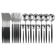 24pcs Black Western Dinnerware Set Stainless Steel Cutlery Set Fork Knife Spoon Tableware Set Flatware Set Silverware Set  DailyAlertDeals China 24pcs Black Silver 