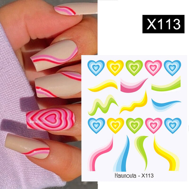 Harunouta French Line Pattern 3D Nail Art Stickers Fluorescence Color Flower Marble Leaf Decals On Nails  Ink Transfer Slider 0 DailyAlertDeals X113  