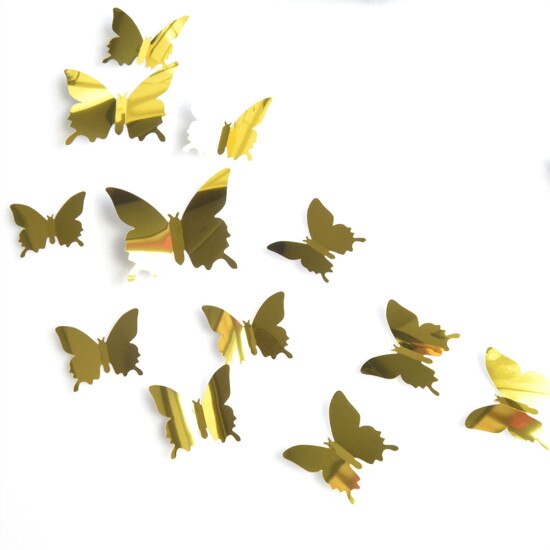 12pcs Mirror Wall Sticker Decal Butterflies 3D Mirror Wall Art Party Wedding Home Decors Butterfly fridge Wall Decal On Sale Plane Wall Sticker DailyAlertDeals Gold 12Pcs 