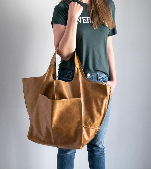 Casual Soft Large Capacity Tote Women Handbags Designer Aged Metal Look Luxury Pu Leather Shoulder Bag Retro Big Shopper Purses 0 DailyAlertDeals Light Brown China 