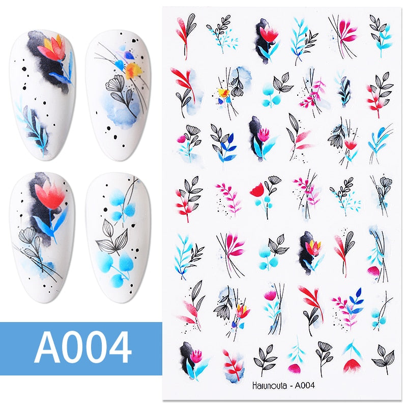 Harunouta Slider Design 3D Black People Silhouettes Blooming Nail Stickers Gold Bronzing Leaf Flower Nail Foils Decoration Nail Stickers DailyAlertDeals A004  