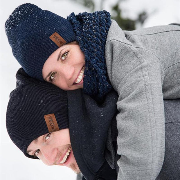 New Unisex Letter Beanie Hat Leisure Add Fur Lined Winter Hats For Men Women Keep Warm Knitted Hat Fashion Solid Ski Bonnet Cap Beanie hat unisex DailyAlertDeals   