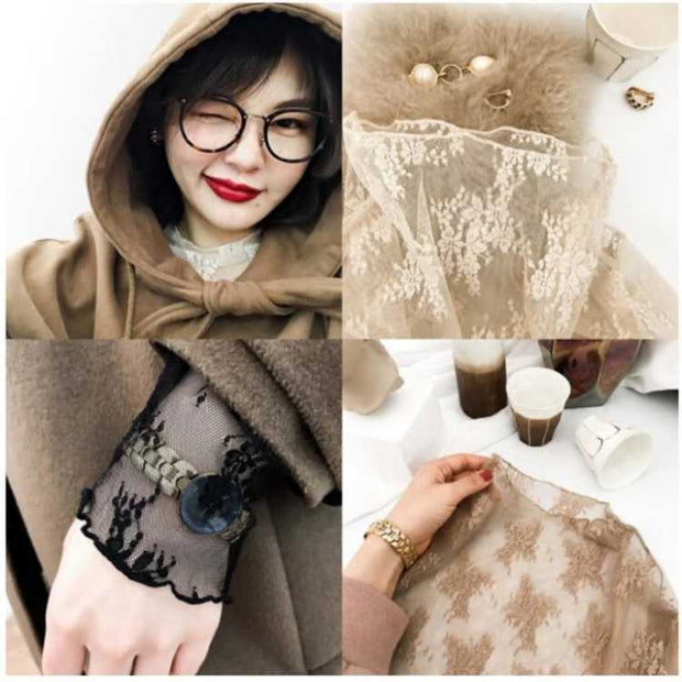 JuneLove Autumn Women Long Sleeve Turtleneck Lace Shirt Sexy Blouse lady Slim Blouse Perspective Mesh female Elastic Shirts Tops 0 DailyAlertDeals   