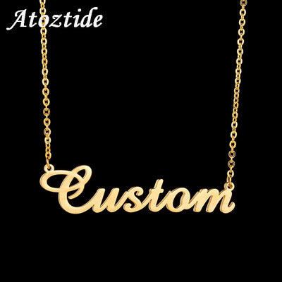 Atoztide Customized Fashion Stainless Steel Name Necklace Personalized Letter Gold Color Choker Necklace Pendant Nameplate Gift custom name necklace DailyAlertDeals 35cm silver color 
