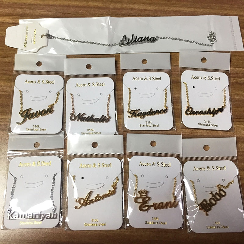 Atoztide Customized Fashion Stainless Steel Name Necklace Personalized Letter Gold Color Choker Necklace Pendant Nameplate Gift custom name necklace DailyAlertDeals   