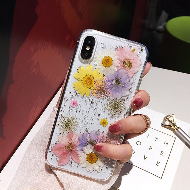 Qianliyao Dried Flower Silver foil Phone Cases For iPhone 14 13 12 11 Pro Max XS Max XR X 6 6s 7 8 Plus SE Soft Silicone Cover 0 DailyAlertDeals   