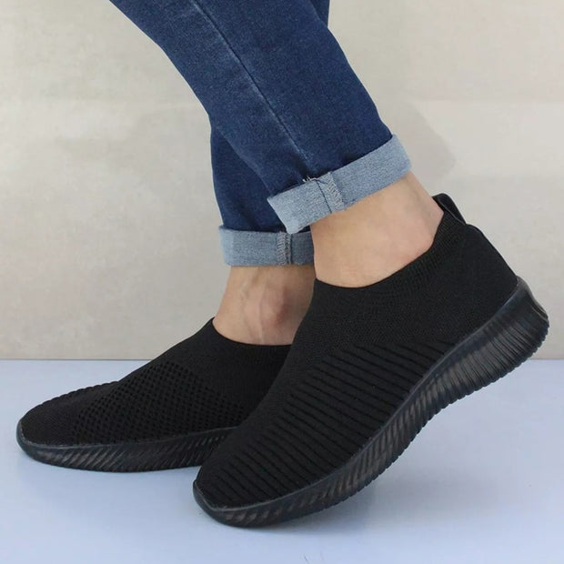 Women Shoes Knitting Sock Sneakers Women Spring Summer Slip On Flat Shoes Women Plus Size Loafers Flats Walking krasovki Famela 0 DailyAlertDeals Black 5 