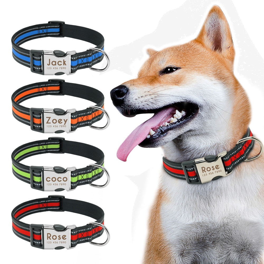 Nylon Dog Collar Personalized Pet Collar Engraved ID Tag Nameplate Reflective for Small Medium Large Dogs Pitbull Pug pet collars DailyAlertDeals   