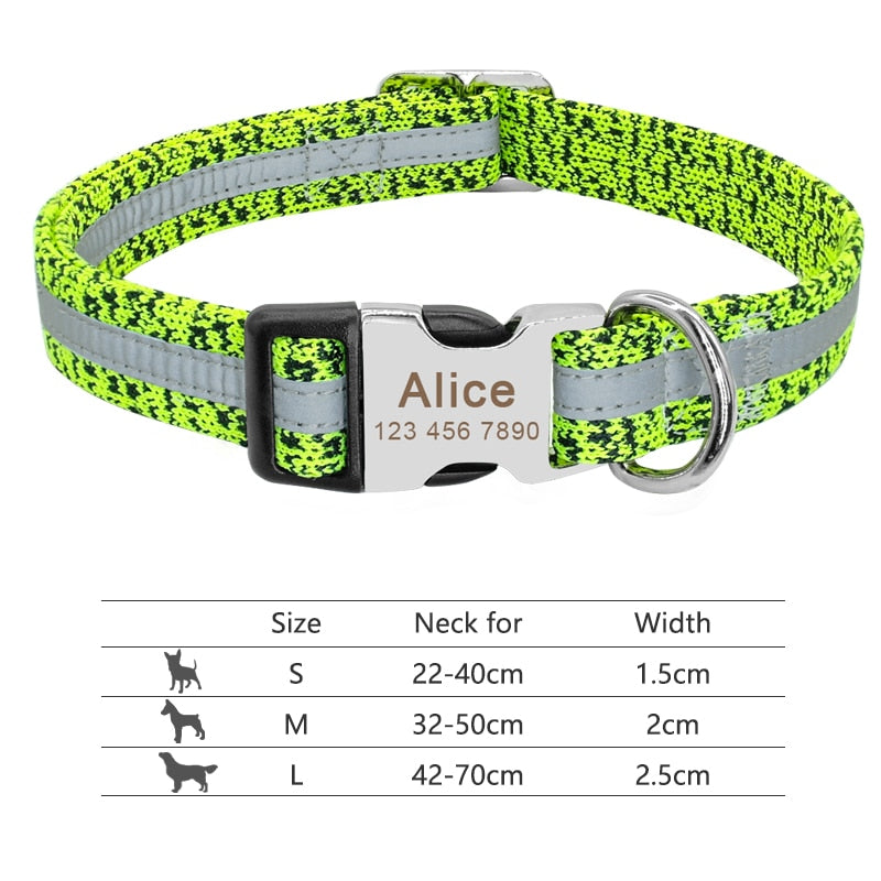 Nylon Dog Collar Personalized Pet Collar Engraved ID Tag Nameplate Reflective for Small Medium Large Dogs Pitbull Pug pet collars DailyAlertDeals 095-Green S 