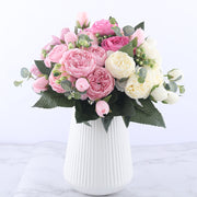 30cm Rose Pink Silk Peony Artificial Flowers Bouquet 5 Big Head and 4 Bud Cheap Fake Flowers for Home Wedding Decoration indoor Flowers DailyAlertDeals   
