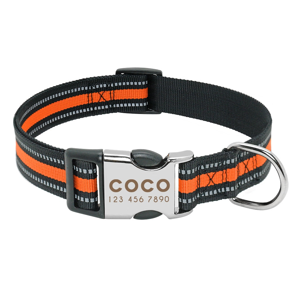 Nylon Dog Collar Personalized Pet Collar Engraved ID Tag Nameplate Reflective for Small Medium Large Dogs Pitbull Pug pet collars DailyAlertDeals 014-Orange S 