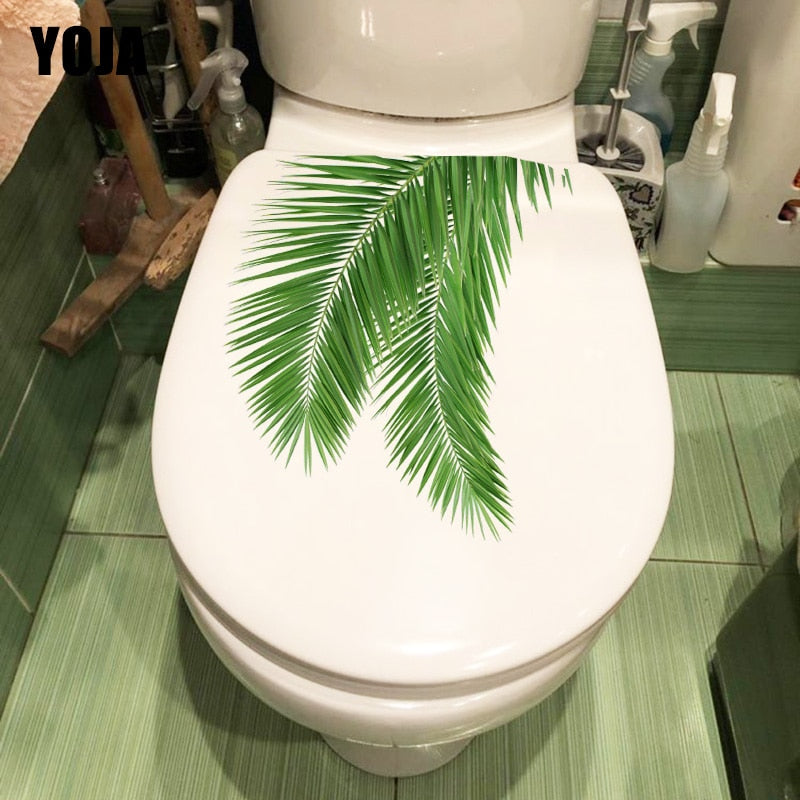 YOJA 22.6*20.6CM Plant Green Leaf Toilet Seat Stickers Fresh Home Bedroom Decor Decal T1-0886 Wall sticker DailyAlertDeals   