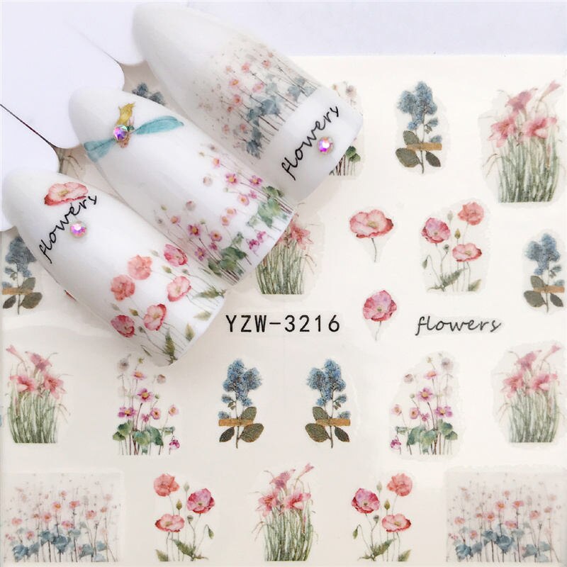 1 PC Nail Art Transfer Nail Stickers Water Decals Beauty Flowers Nail Design Manicure Stickers for Nails Decorations Tools Nail Sticker DailyAlertDeals YZW-3216  