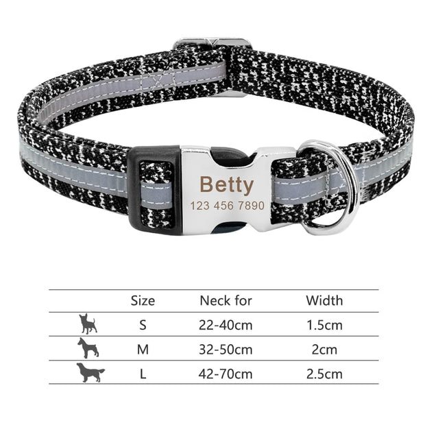 Nylon Dog Collar Personalized Pet Collar Engraved ID Tag Nameplate Reflective for Small Medium Large Dogs Pitbull Pug 0 DailyAlertDeals 095-Gray S 