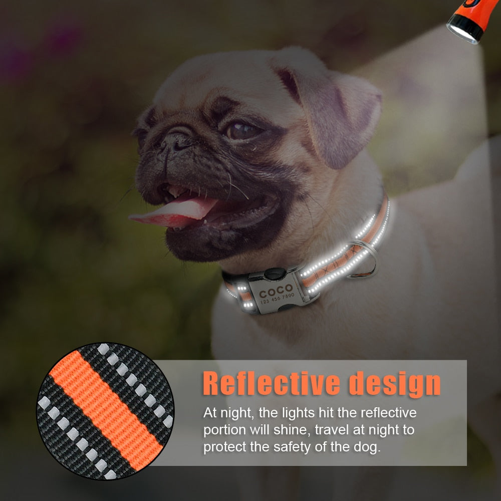 Nylon Dog Collar Personalized Pet Collar Engraved ID Tag Nameplate Reflective for Small Medium Large Dogs Pitbull Pug pet collars DailyAlertDeals   