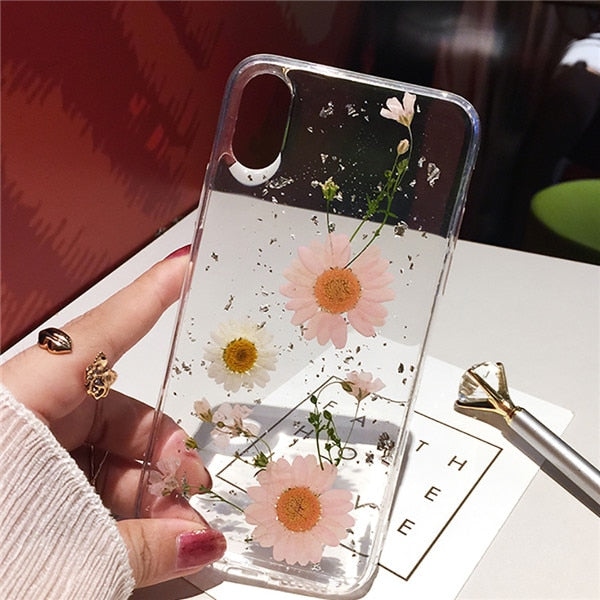 Qianliyao Dried Flower Silver foil Phone Cases For iPhone 14 13 12 11 Pro Max XS Max XR X 6 6s 7 8 Plus SE Soft Silicone Cover 0 DailyAlertDeals For iphone X 1 