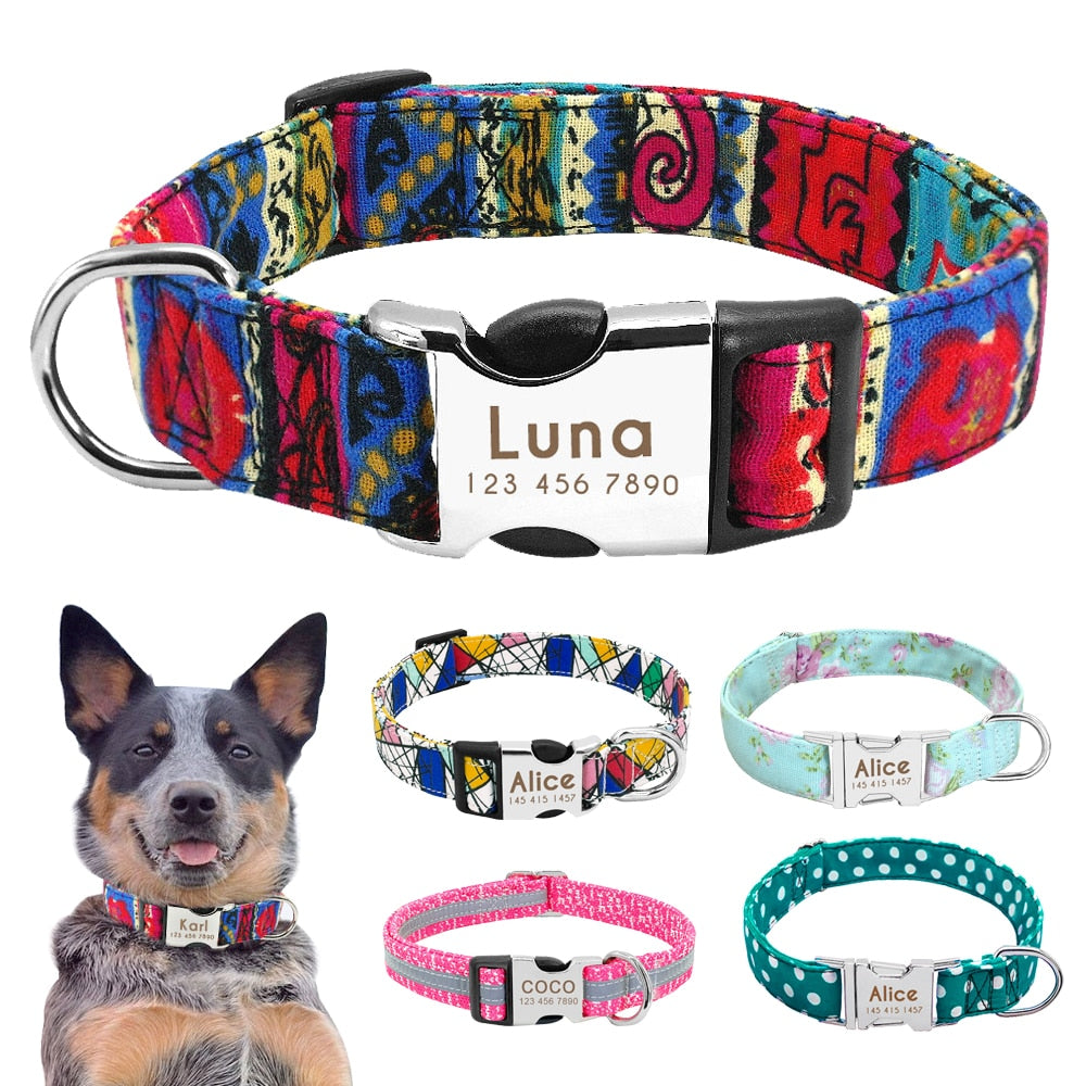 Nylon Dog Collar Personalized Pet Collar Engraved ID Tag Nameplate Reflective for Small Medium Large Dogs Pitbull Pug pet collars DailyAlertDeals   