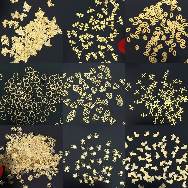 100Pcs/Lot Gold Metal Nail Decals Ultra-thin Flakes Nail Bling Rhinestone Cute 3D Nail Art Decorations Charm Nail Art Rivets 0 DailyAlertDeals   
