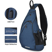 Mixi Men One Shoulder Backpack Women Sling Bag Crossbody USB Boys Cycling Sports Travel Versatile Fashion Bag Student School 0 DailyAlertDeals Blue China 17 Inches