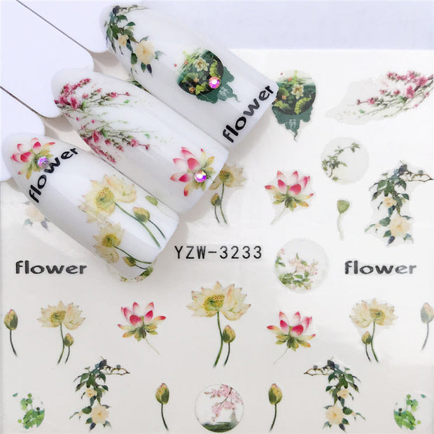 1 PC Nail Art Transfer Nail Stickers Water Decals Beauty Flowers Nail Design Manicure Stickers for Nails Decorations Tools Nail Sticker DailyAlertDeals YZW-3233  