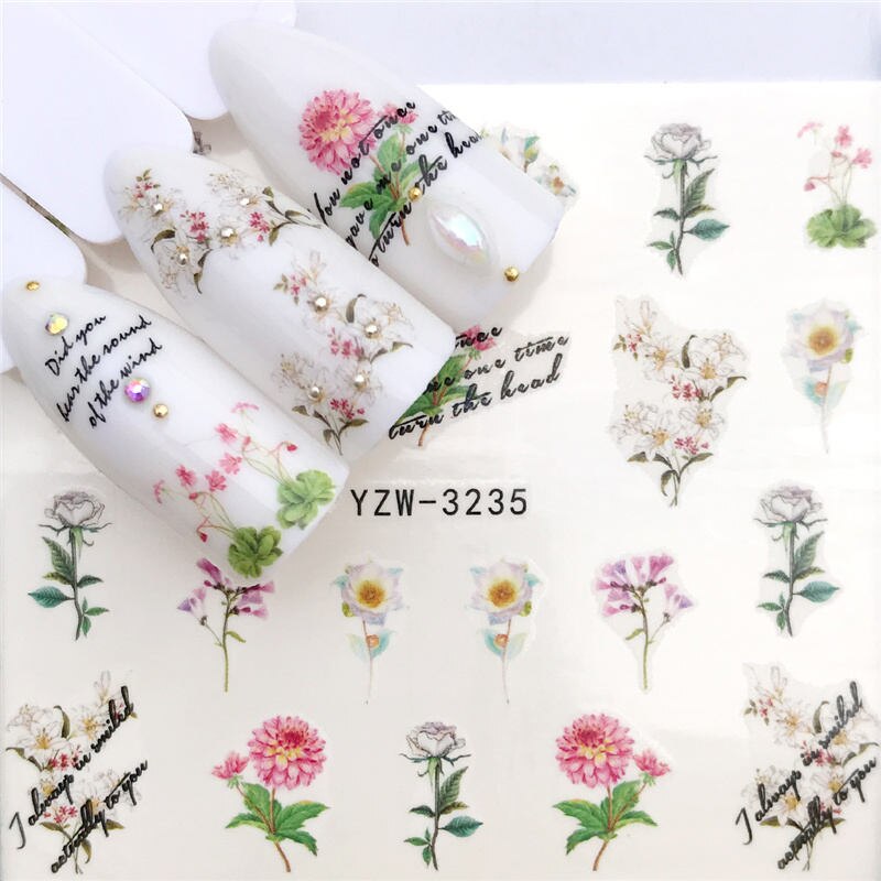 1 PC Nail Art Transfer Nail Stickers Water Decals Beauty Flowers Nail Design Manicure Stickers for Nails Decorations Tools Nail Sticker DailyAlertDeals YZW-3235  