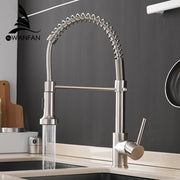 Kitchen Faucets Brush Brass Faucets for Kitchen Sink  Single Lever Pull Out Spring Spout Mixers Tap Hot Cold Water Crane 9009 Brass Faucets for Kitchen DailyAlertDeals   
