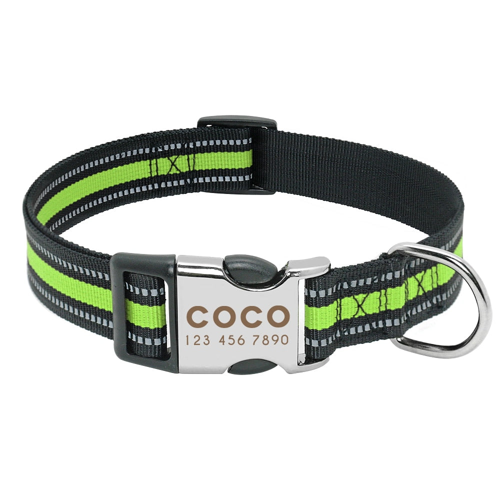Nylon Dog Collar Personalized Pet Collar Engraved ID Tag Nameplate Reflective for Small Medium Large Dogs Pitbull Pug pet collars DailyAlertDeals 014-Green S 