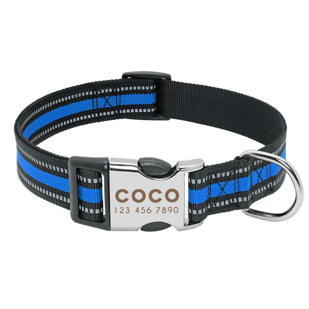 Nylon Dog Collar Personalized Pet Collar Engraved ID Tag Nameplate Reflective for Small Medium Large Dogs Pitbull Pug pet collars DailyAlertDeals 014-Blue S 