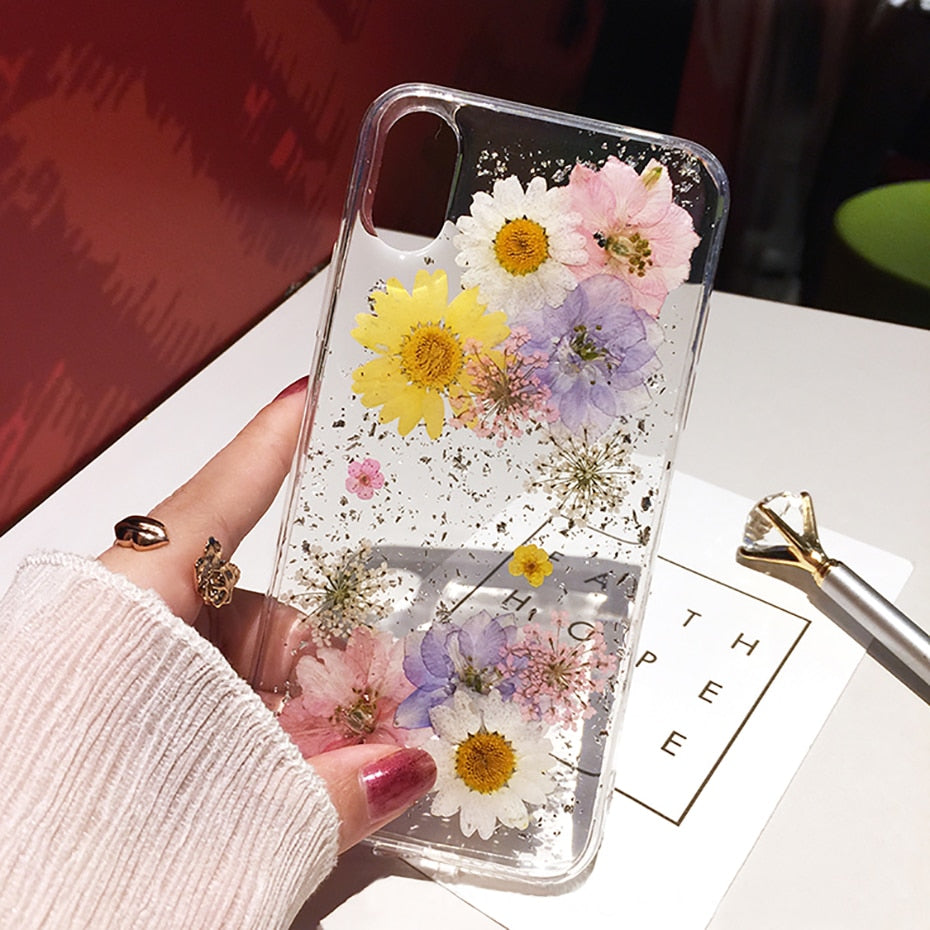 Qianliyao Dried Flower Silver foil Phone Cases For iPhone 14 13 12 11 Pro Max XS Max XR X 6 6s 7 8 Plus SE Soft Silicone Cover 0 DailyAlertDeals   