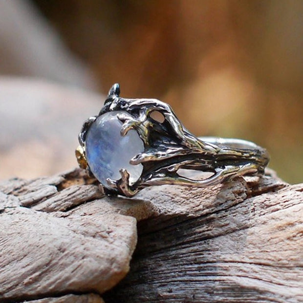 Vintage Moonstone Ring For Women Black Jewelry Gold Flower Finger Ring Female Charming Jewelry Gift Wedding Statement Opal Ring Zircona Ring DailyAlertDeals   