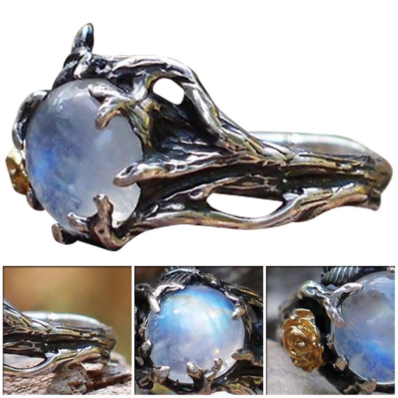 Vintage Moonstone Ring For Women Black Jewelry Gold Flower Finger Ring Female Charming Jewelry Gift Wedding Statement Opal Ring Zircona Ring DailyAlertDeals   
