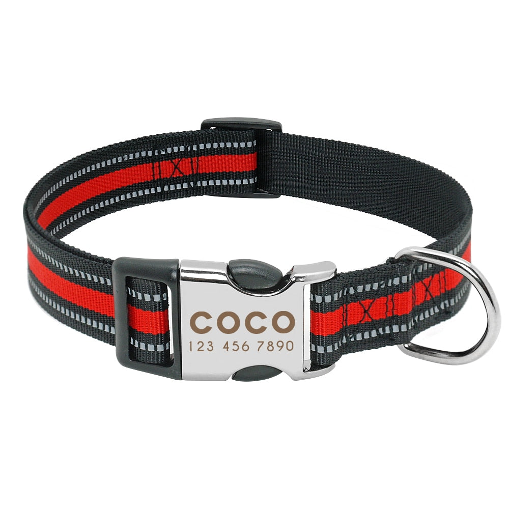 Nylon Dog Collar Personalized Pet Collar Engraved ID Tag Nameplate Reflective for Small Medium Large Dogs Pitbull Pug pet collars DailyAlertDeals 014-Red S 