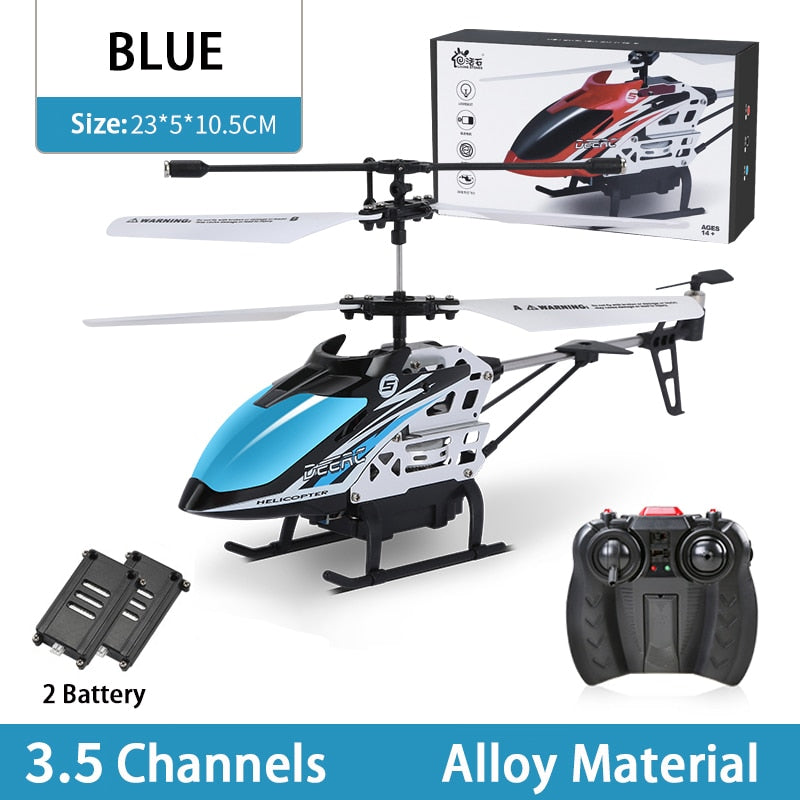 DEERC RC Helicopter 2.4G Aircraft 3.5CH 4.5CH RC Plane With Led Light Anti-collision Durable Alloy Toys For Beginner Kids Boys kids toy DailyAlertDeals 23CM Blue 2Battery  