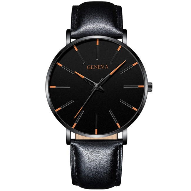 2022 Minimalist Men Fashion Ultra Thin Watches Simple Men Business Stainless Steel Mesh Belt Quartz Watch relogio masculino 0 DailyAlertDeals Leather Black Orange  