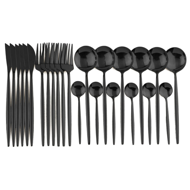 24pcs Black Western Dinnerware Set Stainless Steel Cutlery Set Fork Knife Spoon Tableware Set Flatware Set Silverware Set Spoons and forks DailyAlertDeals   