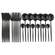 24pcs Black Western Dinnerware Set Stainless Steel Cutlery Set Fork Knife Spoon Tableware Set Flatware Set Silverware Set  DailyAlertDeals   
