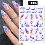 Harunouta Blooming Ink Marble 3D Nail Sticker Decals Leaves Heart Transfer Nail Sliders Abstract Geometric Line Nail Water Decal nail decal stickers DailyAlertDeals S006  