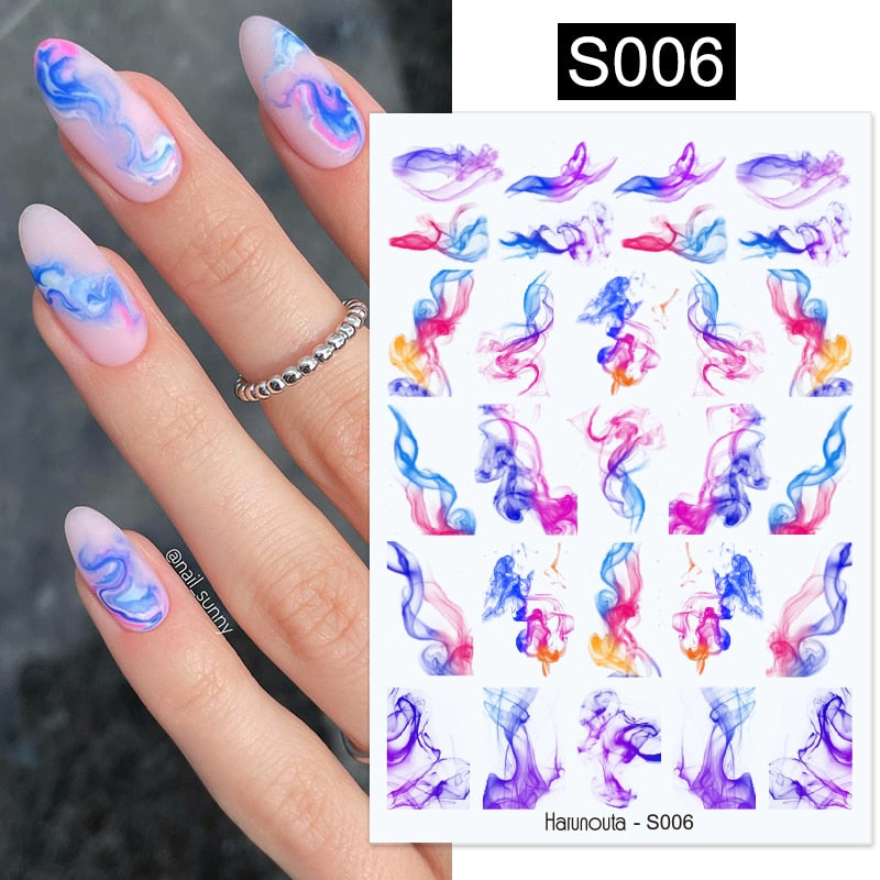 Harunouta Silver Black Geometric Textured Lines Stripe 3D Nail Sticker Flower Leaves Self Adhesive Transfer Sliders Paper Nail Stickers DailyAlertDeals S006  