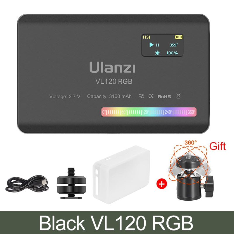 Ulanzi VL120 RGB LED Video Light Camera Light Full Color Rechargeable 3100mAh Dimmable 2500-9000K Panel Light Photo Studio Lamp Camera RGB light for Studio DailyAlertDeals USA VL120 RGB 