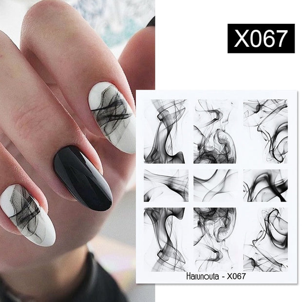 Harunouta French Black White Geometrics Pattern Water Decals Stickers Flower Leaves Slider For Nails Spring Summer Nail Design 0 DailyAlertDeals X067  
