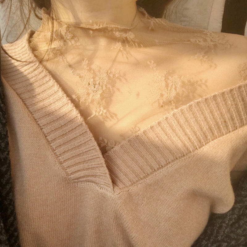 JuneLove Autumn Women Long Sleeve Turtleneck Lace Shirt Sexy Blouse lady Slim Blouse Perspective Mesh female Elastic Shirts Tops 0 DailyAlertDeals   