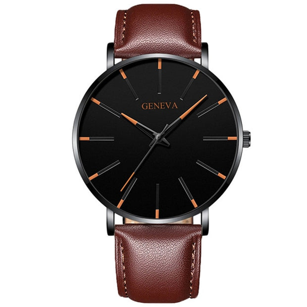 2022 Minimalist Men Fashion Ultra Thin Watches Simple Men Business Stainless Steel Mesh Belt Quartz Watch relogio masculino 0 DailyAlertDeals Leather Brown Orange  