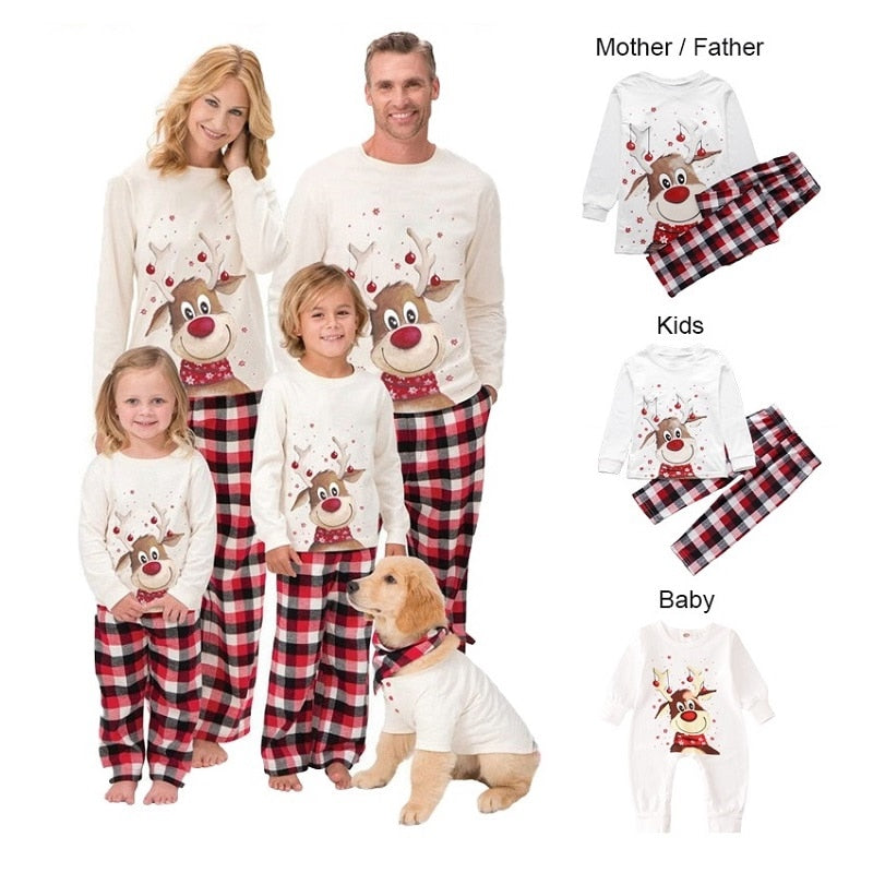 2022 Christmas Family Matching Pajamas Adults Kids Family Matching Outfits Top+Pants 2PCS Xmas Sleepwear Pyjamas Baby Jumpsuit family dress DailyAlertDeals   