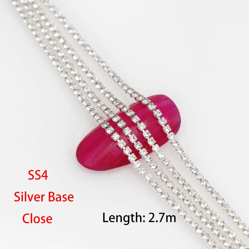 SS4 2.7Meter Gold/Silver Shiny Nail Rhinestone Chain Close/Sparse Chain Nail Ornament Nail Art Decorations DIY Jewelry Accessory rhinestone chain DailyAlertDeals 4  