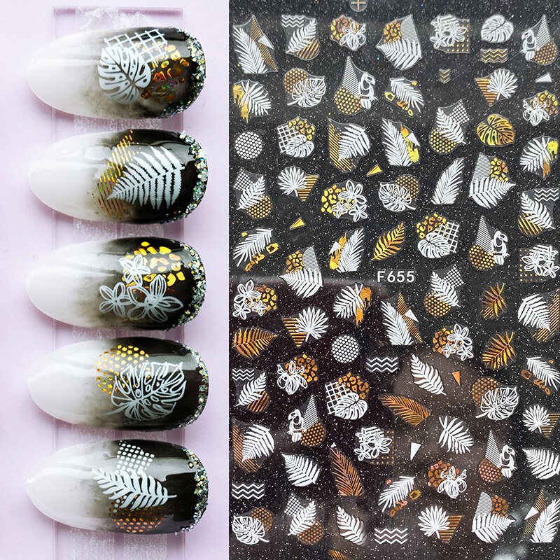 Harunouta Slider Design 3D Black People Silhouettes Blooming Nail Stickers Gold Bronzing Leaf Flower Nail Foils Decoration Nail Stickers DailyAlertDeals 17  