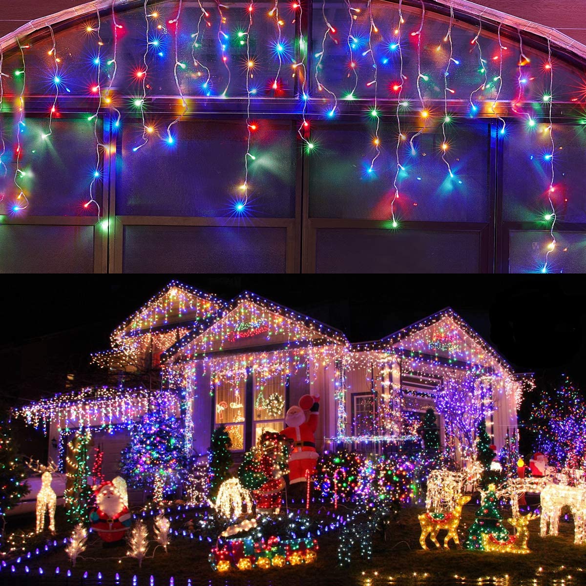 Christmas Decorations For Home Outdoor LED Curtain Icicle String Light Street Garland On The House Winter 220V 5m Droop 0.6-0.8m RGB LED String DailyAlertDeals RGB 3.5m 96 leds EU plug  Steady on