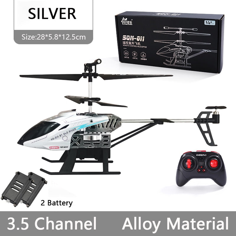 DEERC RC Helicopter 2.4G Aircraft 3.5CH 4.5CH RC Plane With Led Light Anti-collision Durable Alloy Toys For Beginner Kids Boys kids toy DailyAlertDeals 28CM Silver 2Battery  